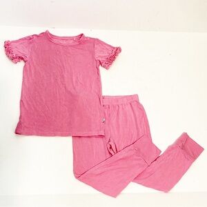 Posh Peanut Bamboo Ruffle Set Short Sleeves Top And Pants Pink Breathable Soft